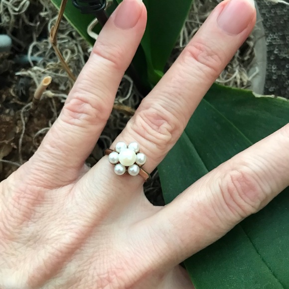 Antique Vintage Estate Pearl Cluster Flower 10k Ring - Picture 10 of 10